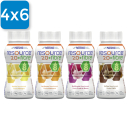 Vier Sorten Resource 2.0 fibre nebeneinander. Oben links ist ein blaues Viereck mit der Aufschrift 